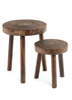 Large Dark Brown Paulownia Wood Stool