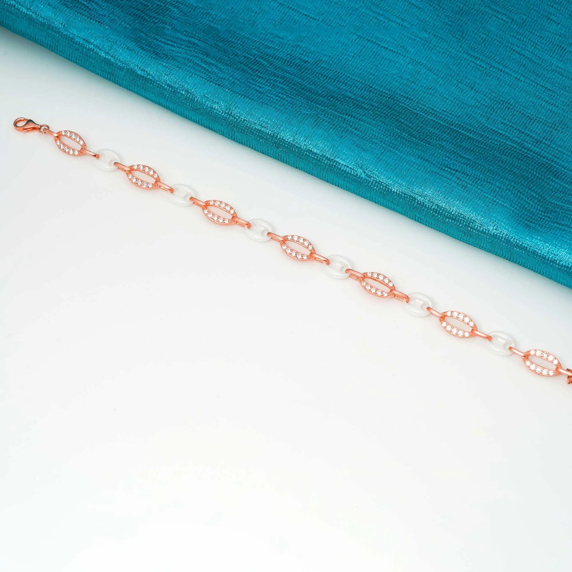 Marble Chain 925 Sterling Rose Gold Polish Merging Bracelet