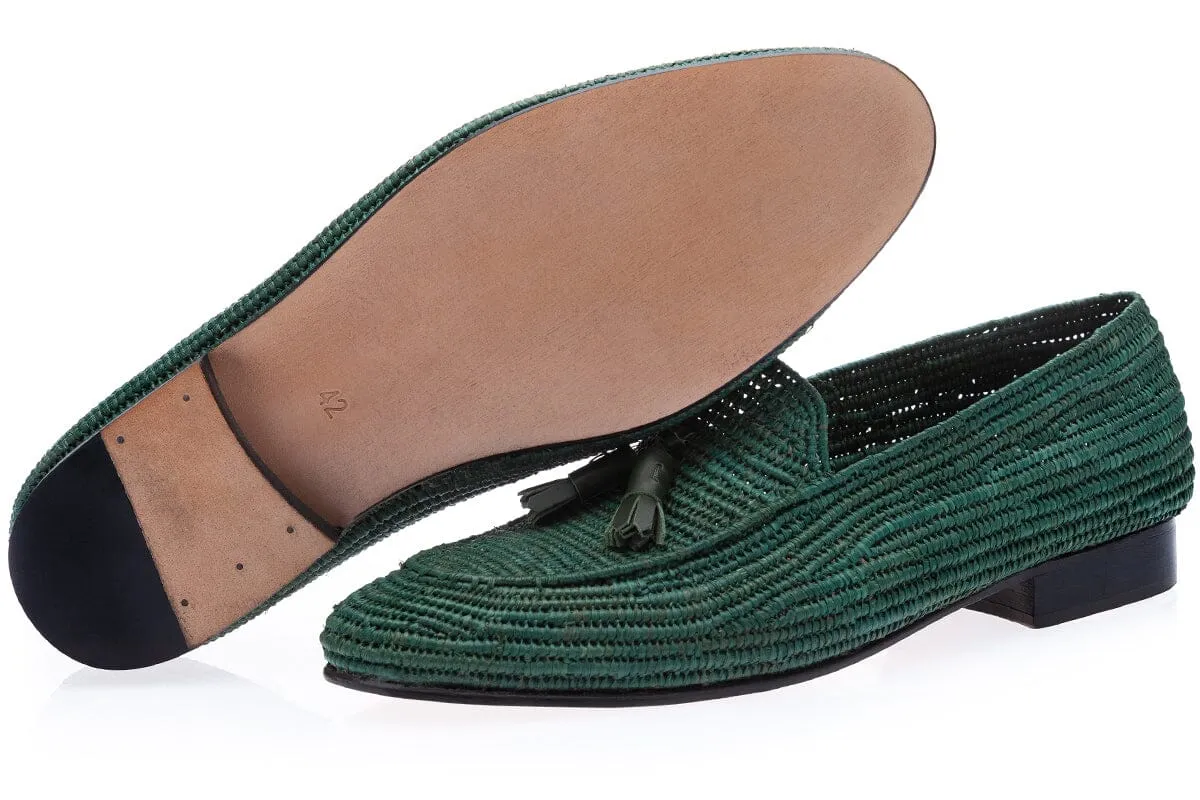 MELILLA RAFIA GREEN LOAFERS