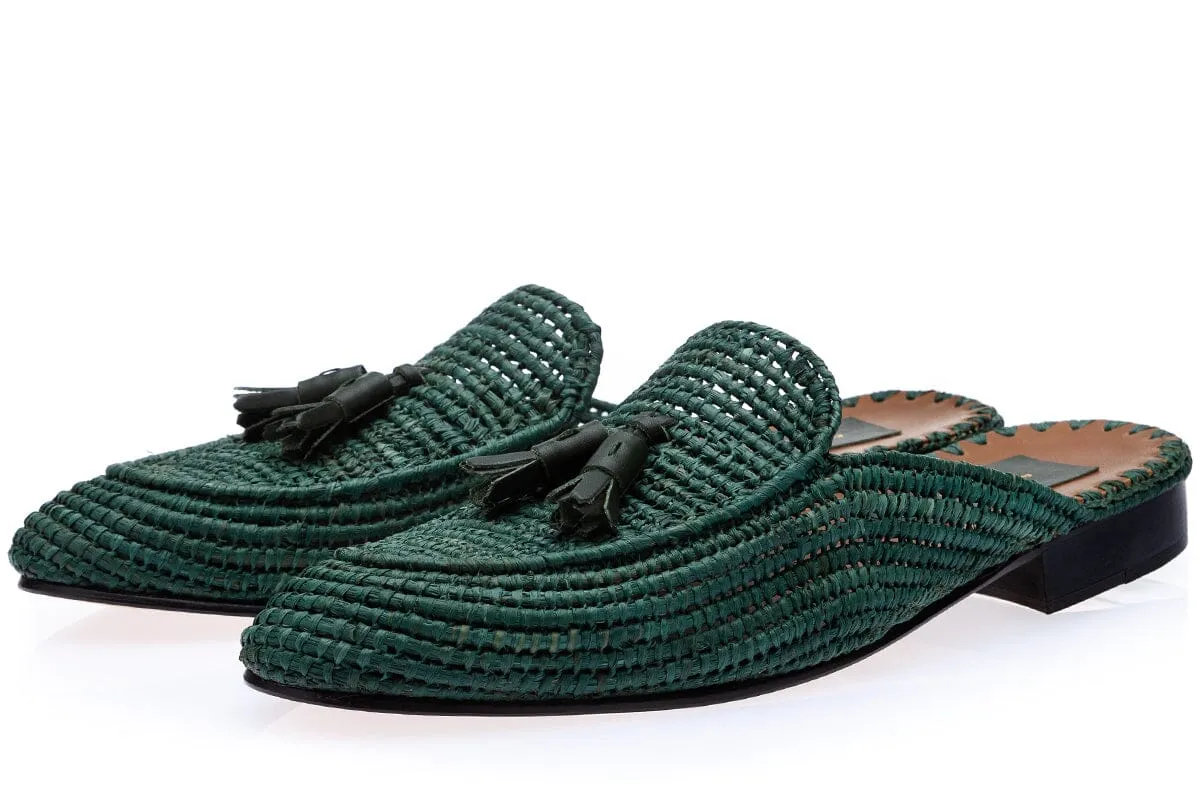 MELILLA RAFIA GREEN MULES