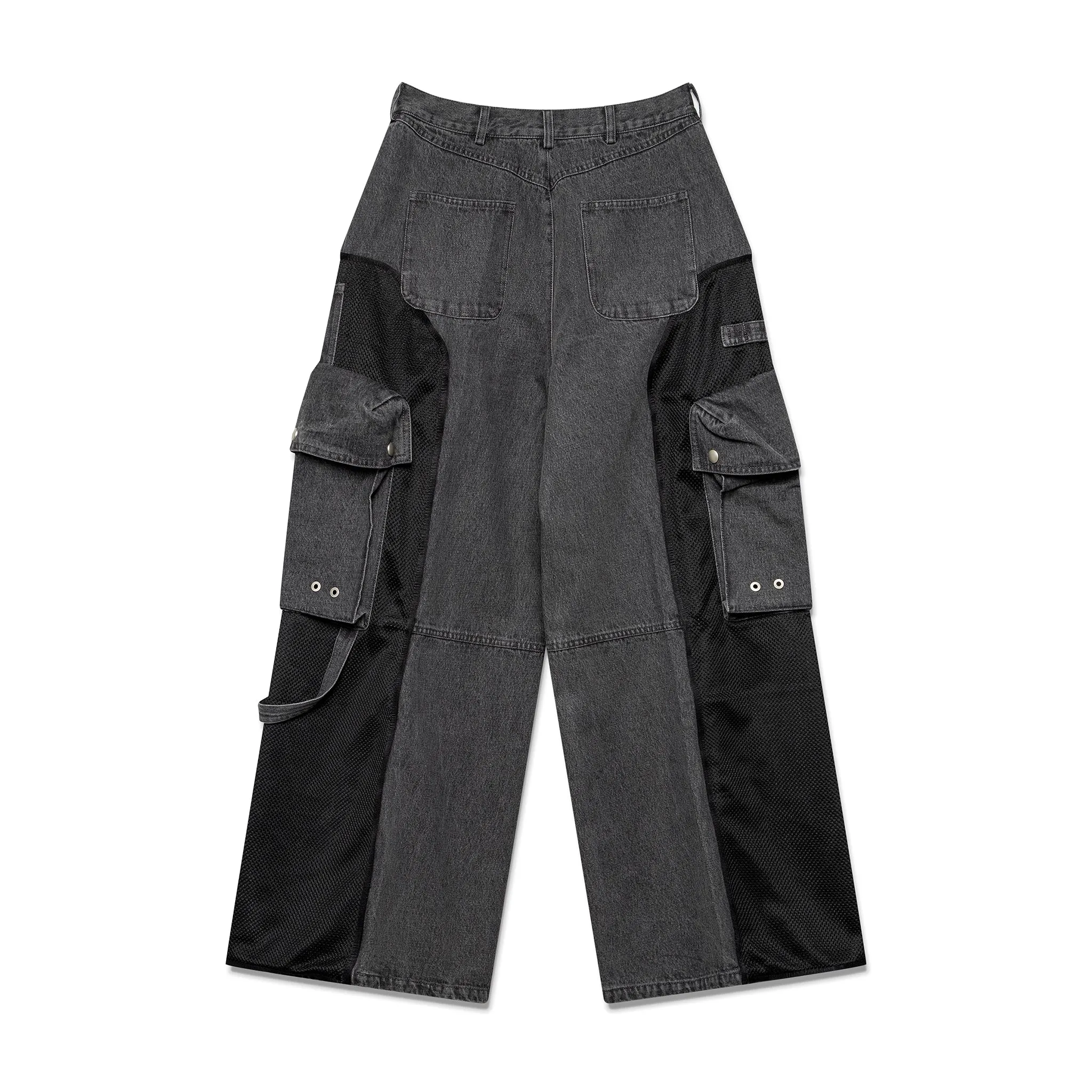 Mesh Combo Cargo Baggie Jeans - Black