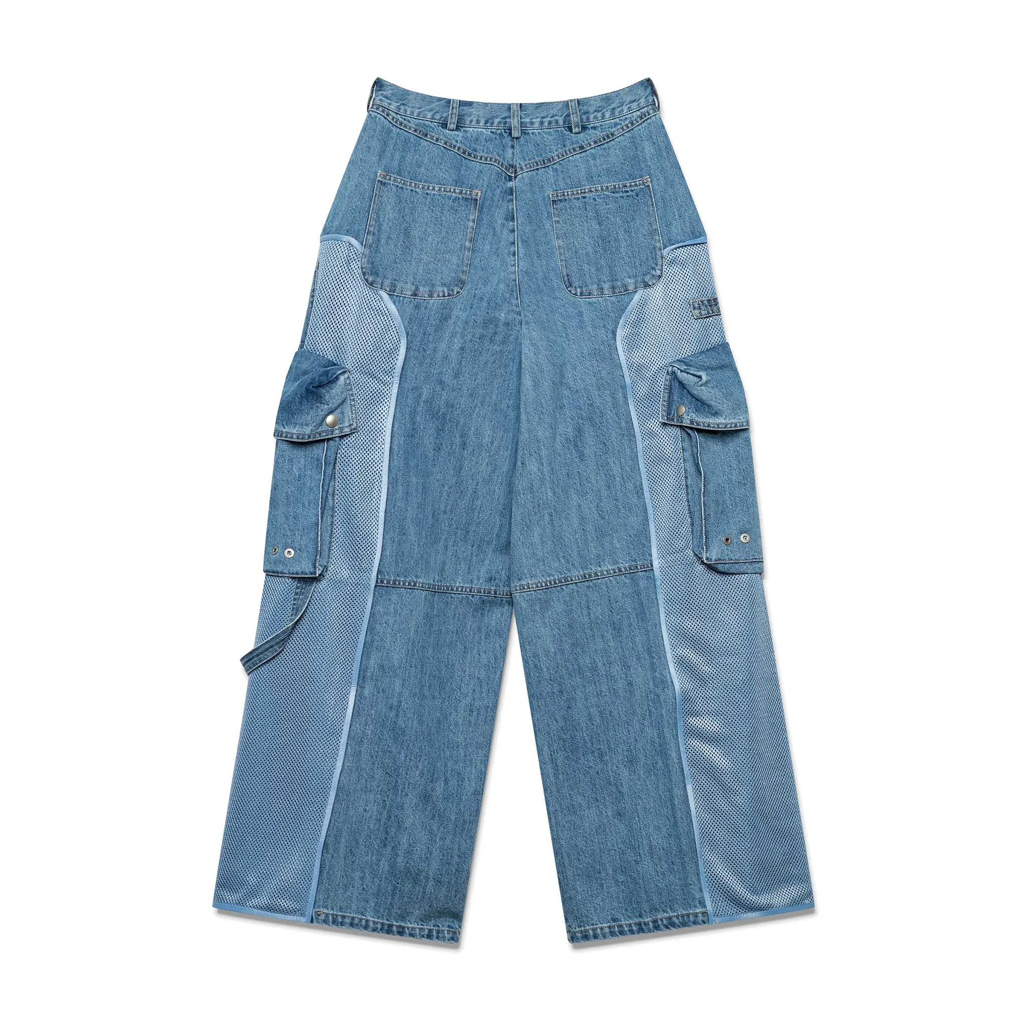 Mesh Combo Cargo Baggie Jeans - Blue