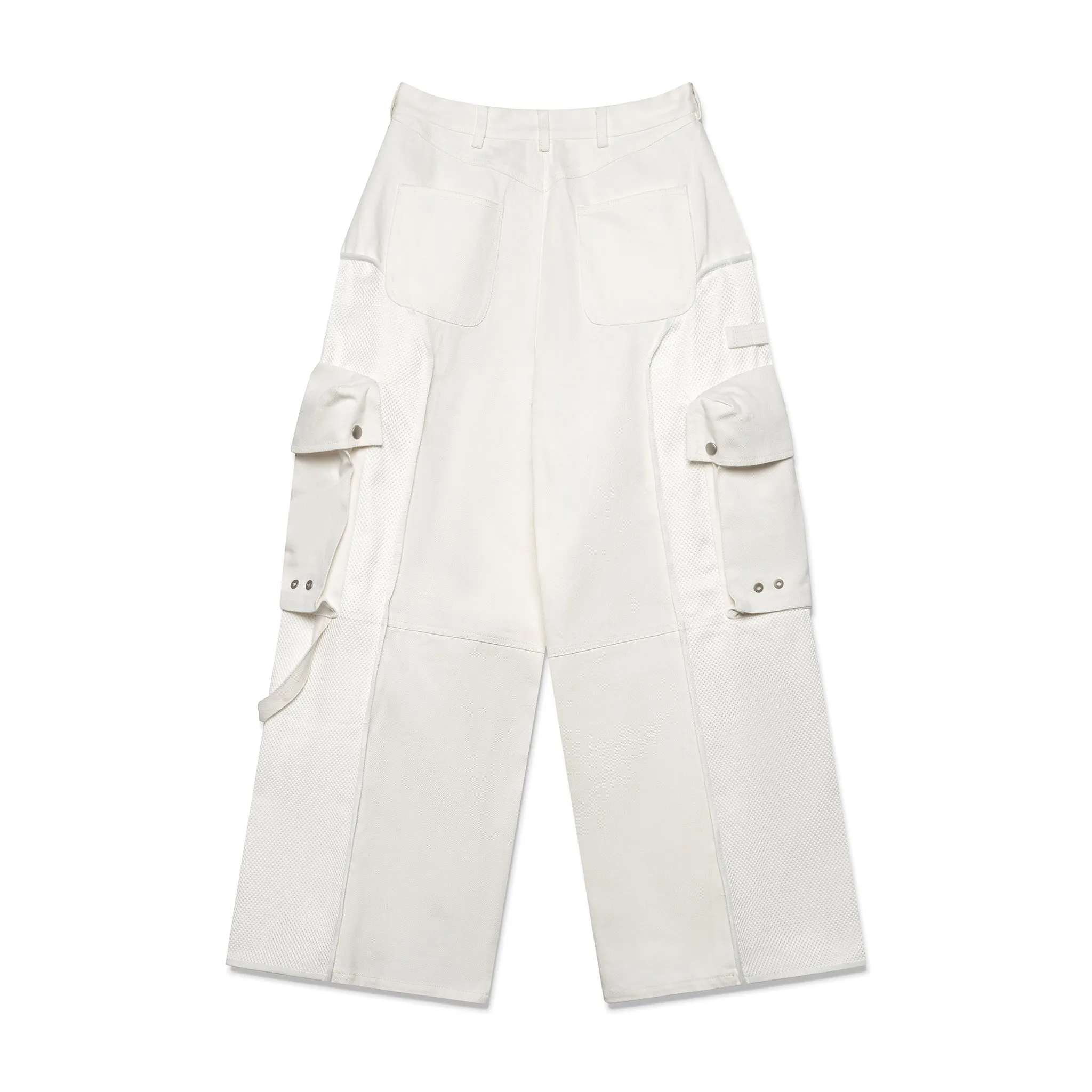 Mesh Combo Cargo Baggie Jeans - White