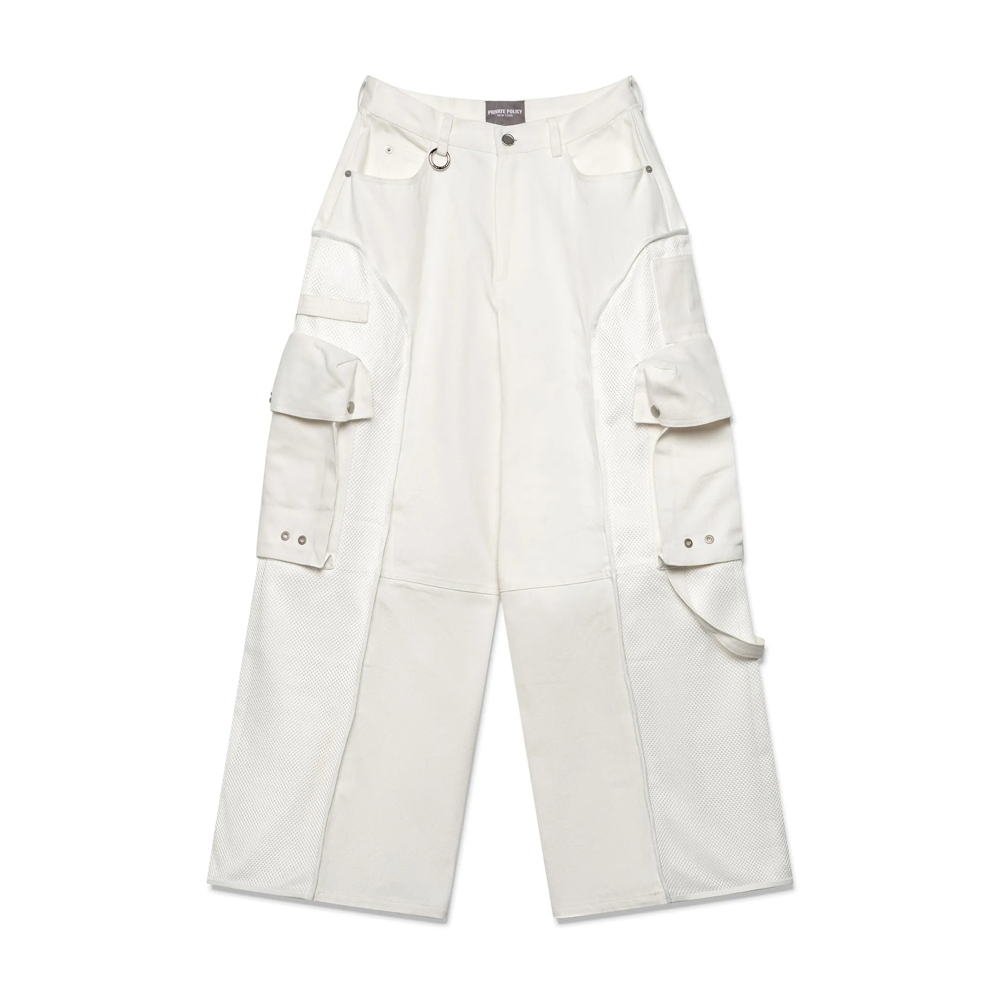 Mesh Combo Cargo Baggie Jeans - White