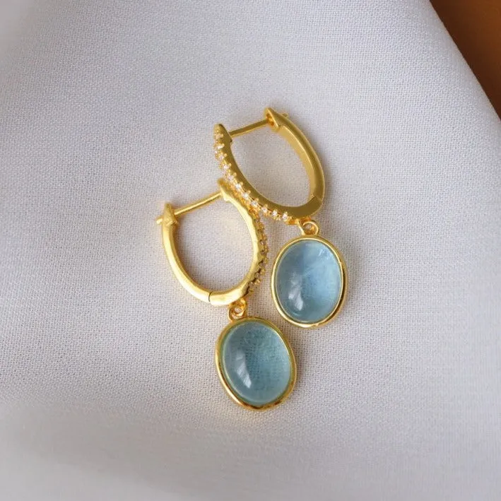 Natural Aquamarine Hoops Earring Silver (US)