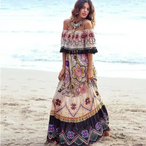 Off Shoulder Boho Summer Dress, Bohemian Maxi Dress For Women