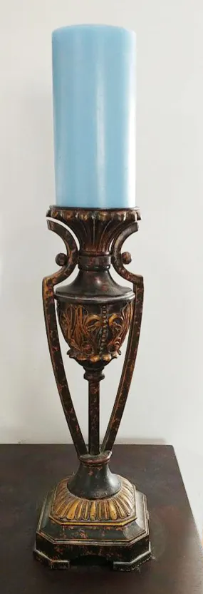 ORNATE GRECIAN LOOK HEAVY METAL CANDLE HOLDER