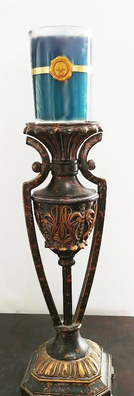 ORNATE GRECIAN LOOK HEAVY METAL CANDLE HOLDER