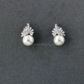 Pearl and CZ Wedding Jewelry Studs