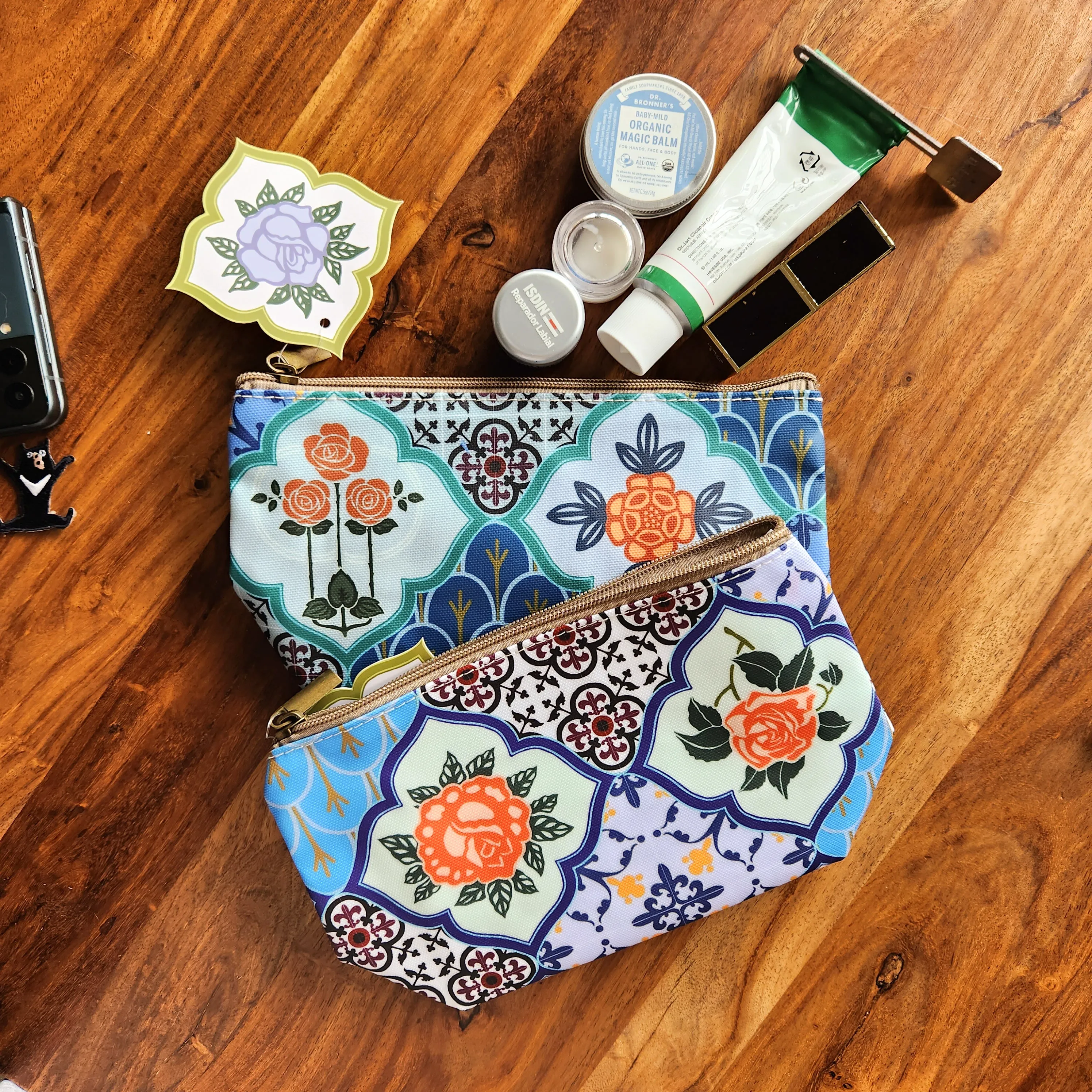 Peranakan Rose Tile Make-up Pouch