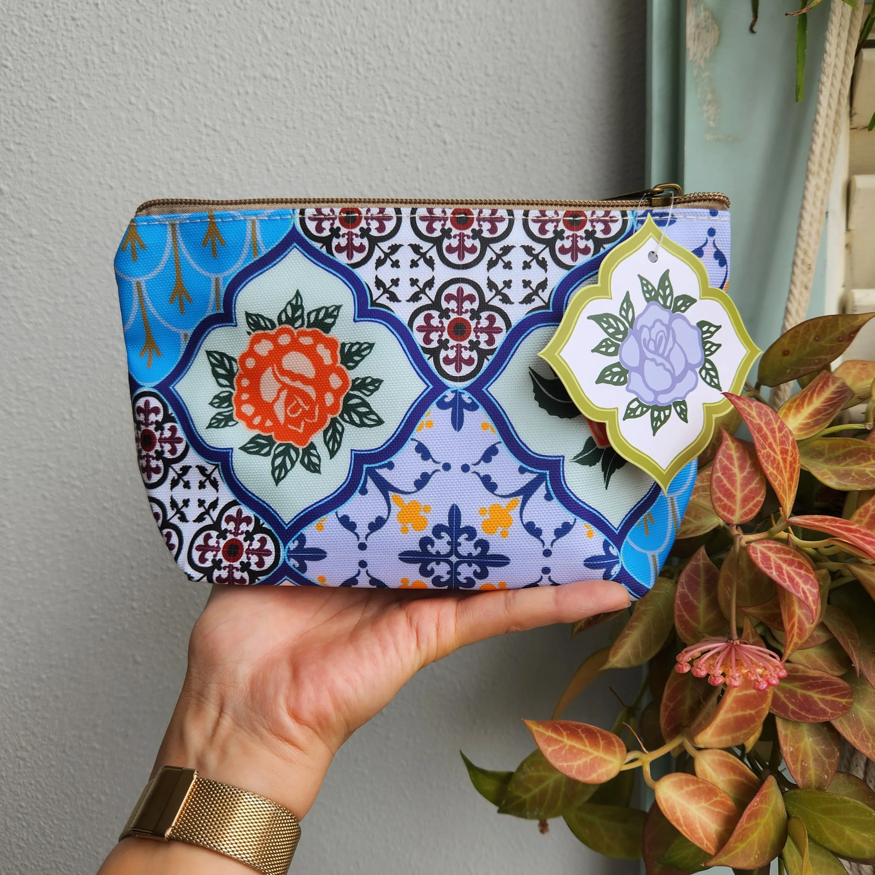 Peranakan Rose Tile Make-up Pouch