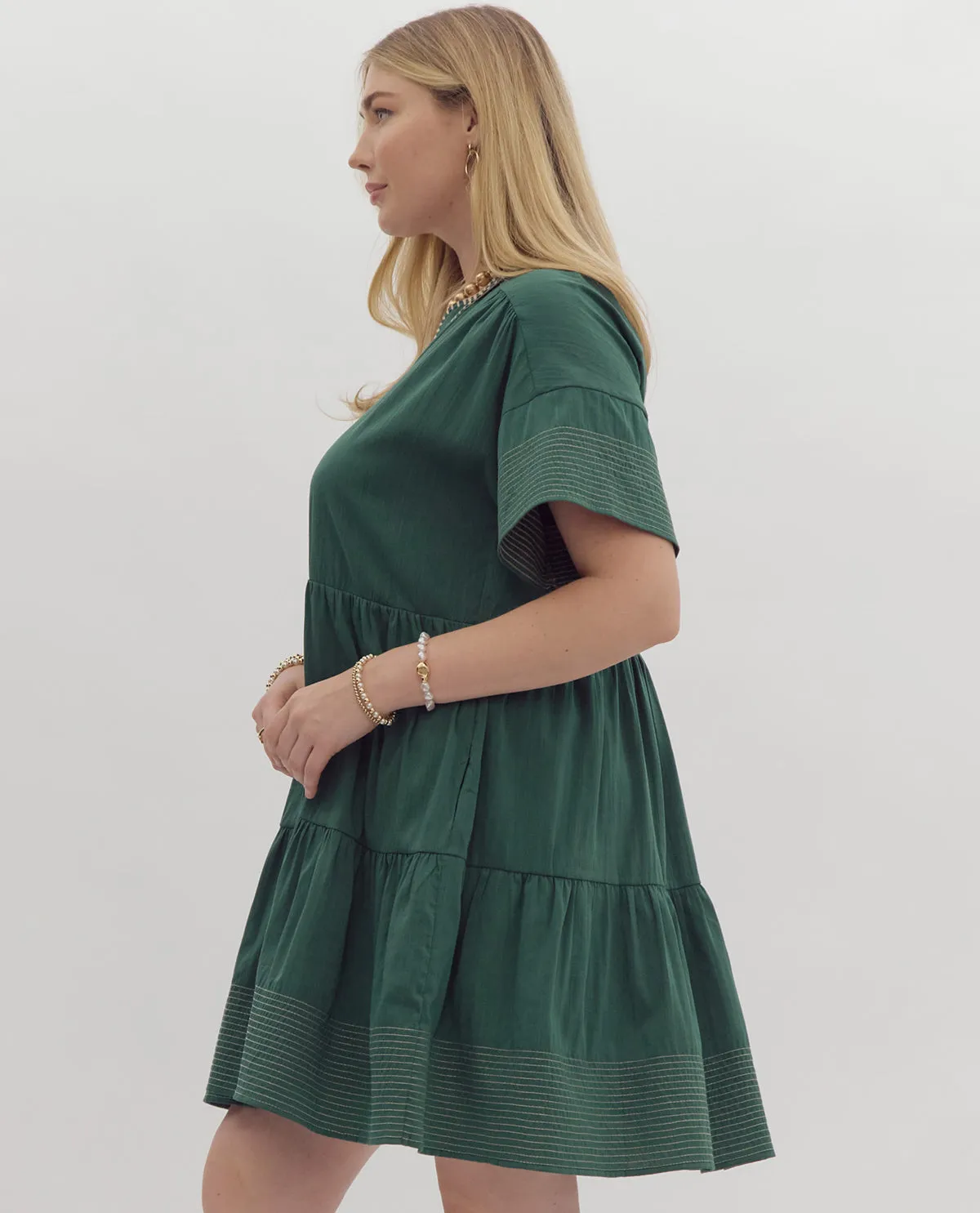 Plus Short Sleeve V-Neck Tiered Dress