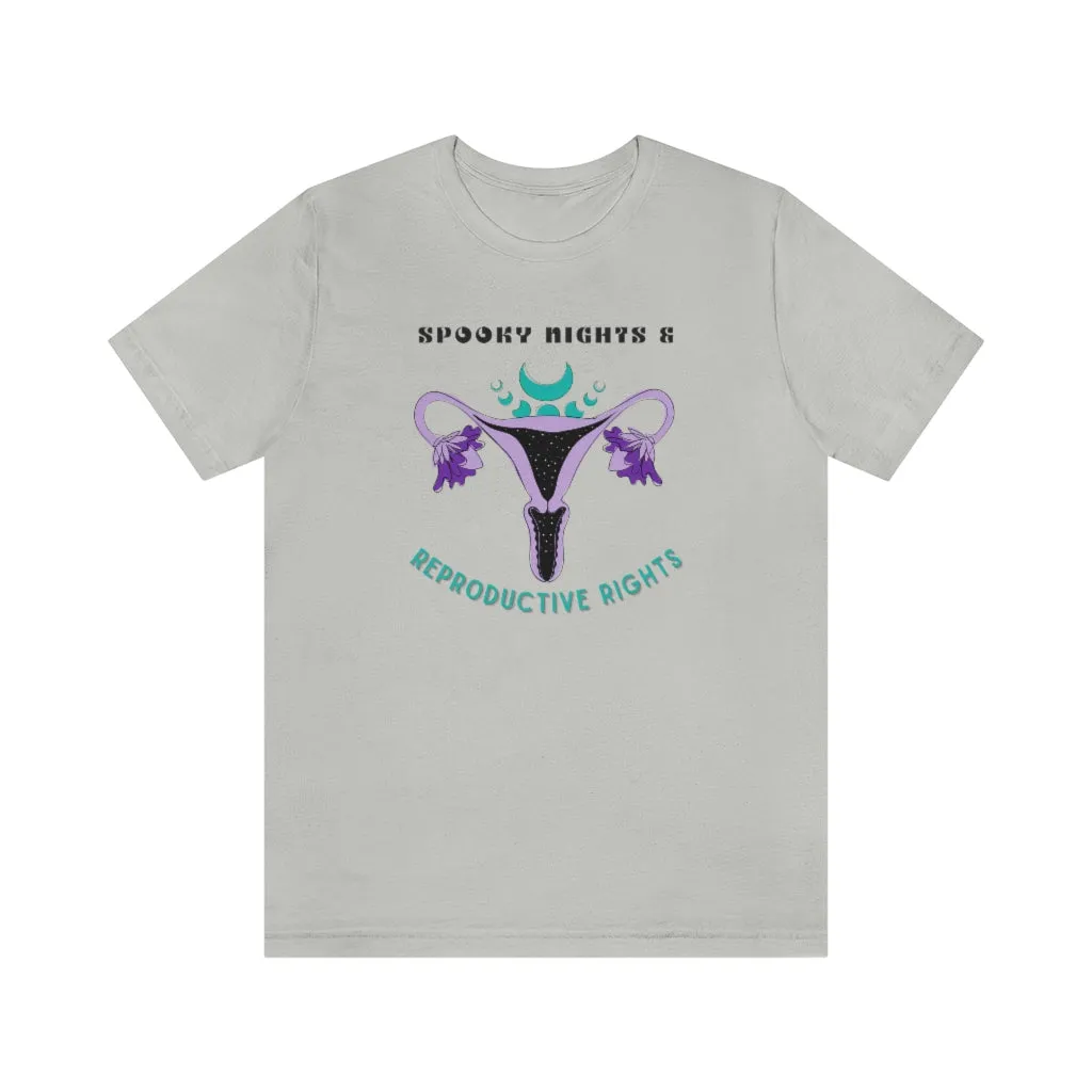 "Spooky Nights & Reproductive Rights" Purple Uterus And Teal Moon Phases Tee - Unisex Shirt