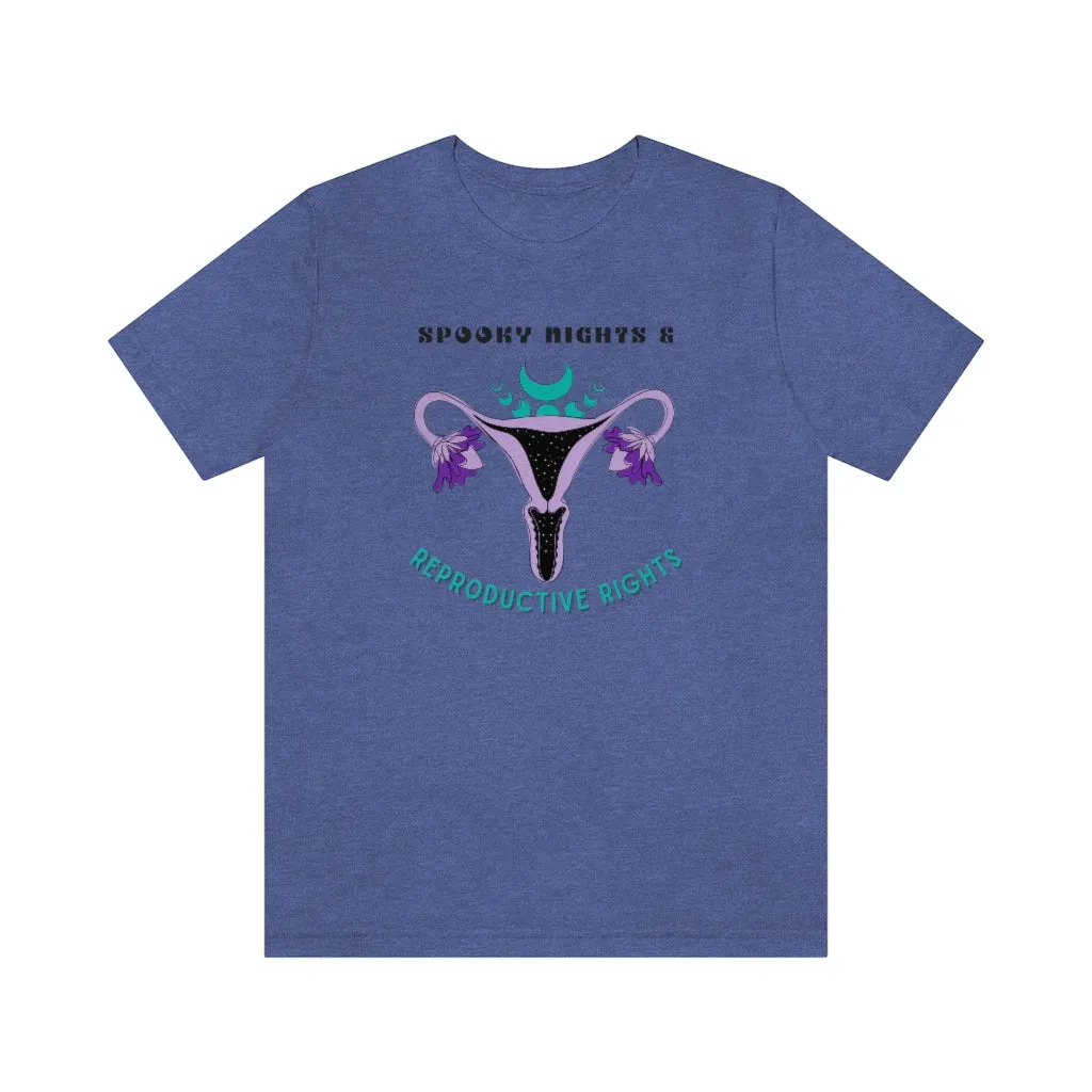 "Spooky Nights & Reproductive Rights" Purple Uterus And Teal Moon Phases Tee - Unisex Shirt