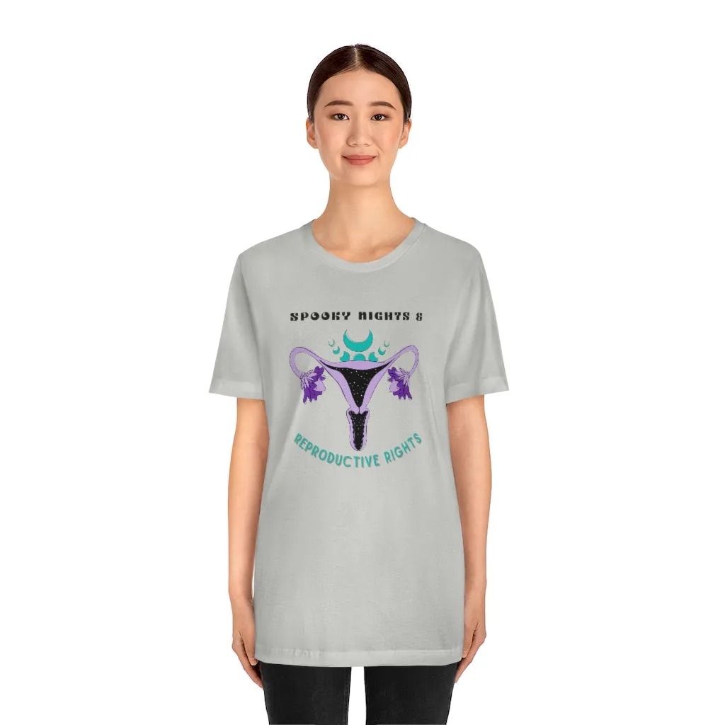 "Spooky Nights & Reproductive Rights" Purple Uterus And Teal Moon Phases Tee - Unisex Shirt