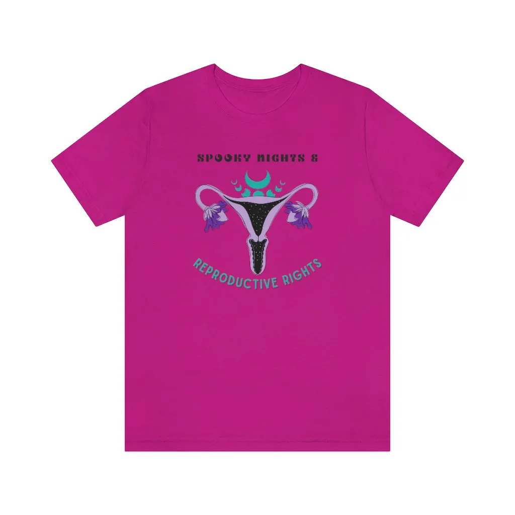 "Spooky Nights & Reproductive Rights" Purple Uterus And Teal Moon Phases Tee - Unisex Shirt