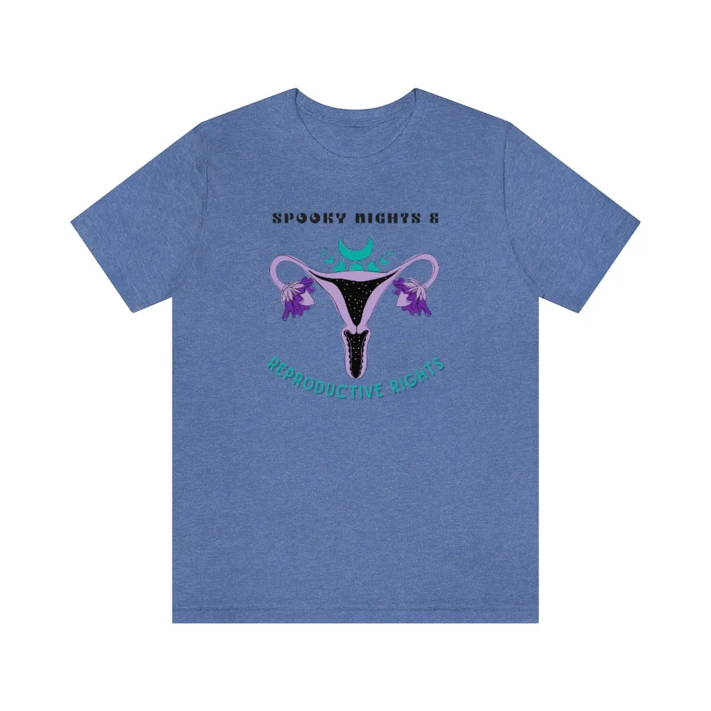 "Spooky Nights & Reproductive Rights" Purple Uterus And Teal Moon Phases Tee - Unisex Shirt