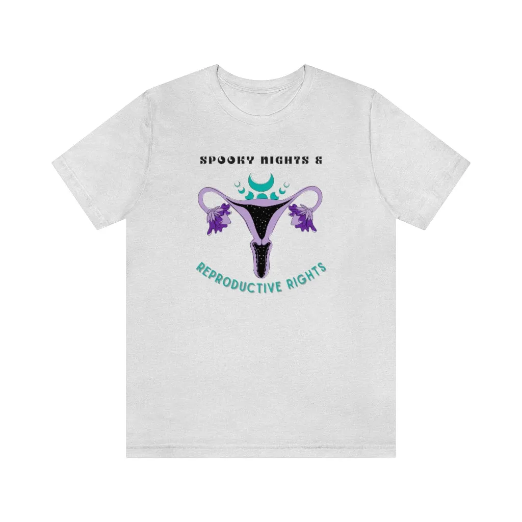 "Spooky Nights & Reproductive Rights" Purple Uterus And Teal Moon Phases Tee - Unisex Shirt