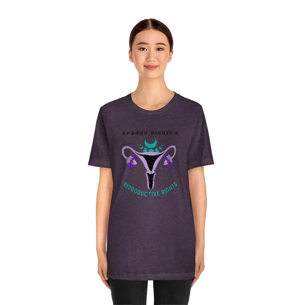 "Spooky Nights & Reproductive Rights" Purple Uterus And Teal Moon Phases Tee - Unisex Shirt