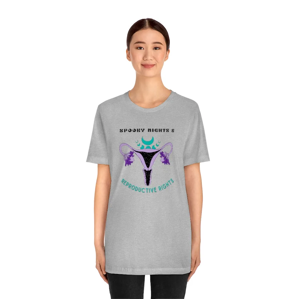 "Spooky Nights & Reproductive Rights" Purple Uterus And Teal Moon Phases Tee - Unisex Shirt