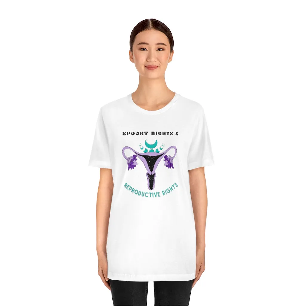 "Spooky Nights & Reproductive Rights" Purple Uterus And Teal Moon Phases Tee - Unisex Shirt