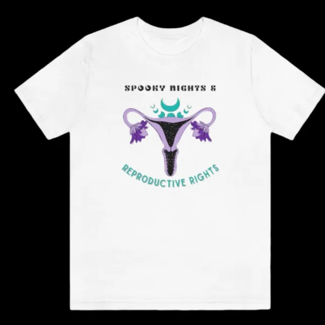 "Spooky Nights & Reproductive Rights" Purple Uterus And Teal Moon Phases Tee - Unisex Shirt