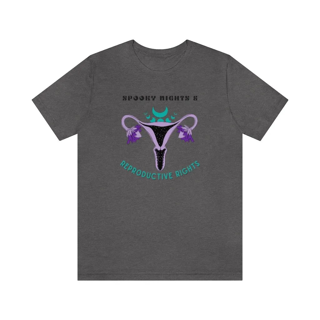 "Spooky Nights & Reproductive Rights" Purple Uterus And Teal Moon Phases Tee - Unisex Shirt