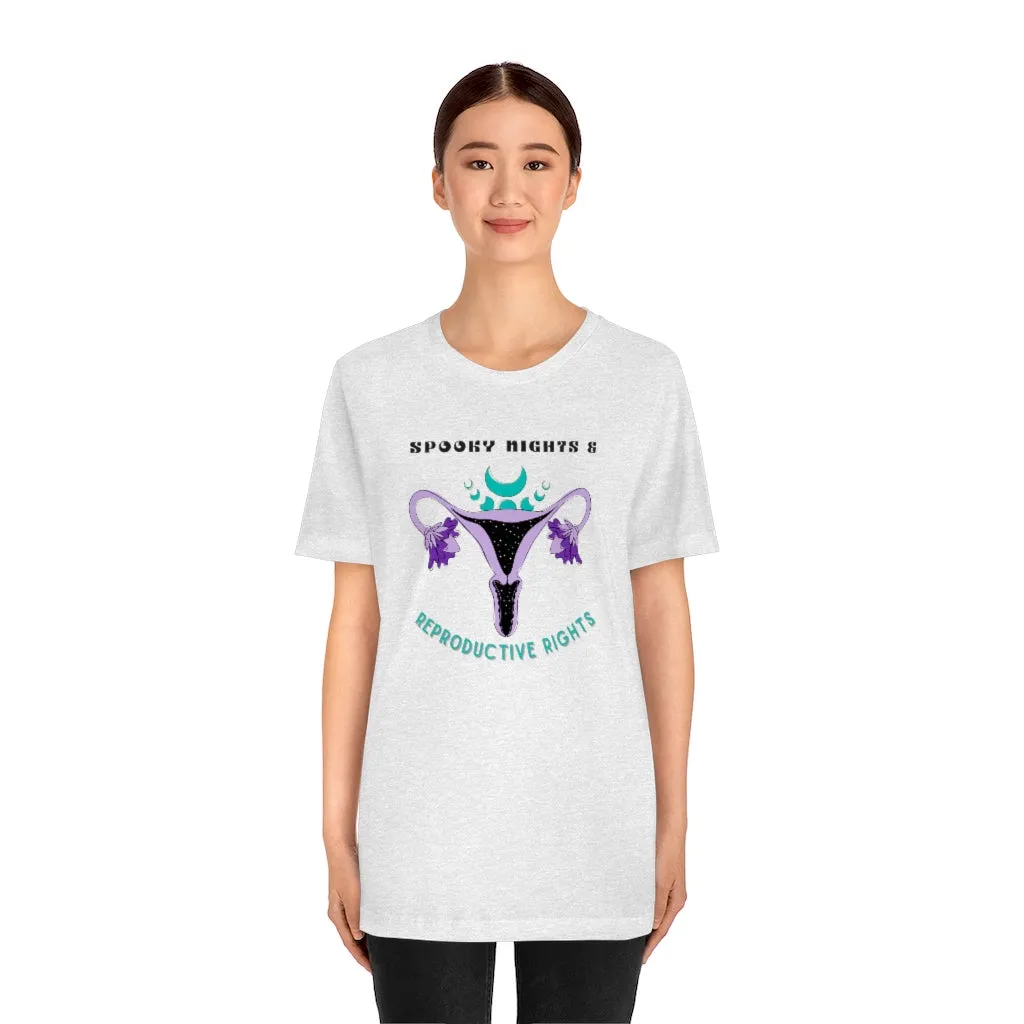 "Spooky Nights & Reproductive Rights" Purple Uterus And Teal Moon Phases Tee - Unisex Shirt