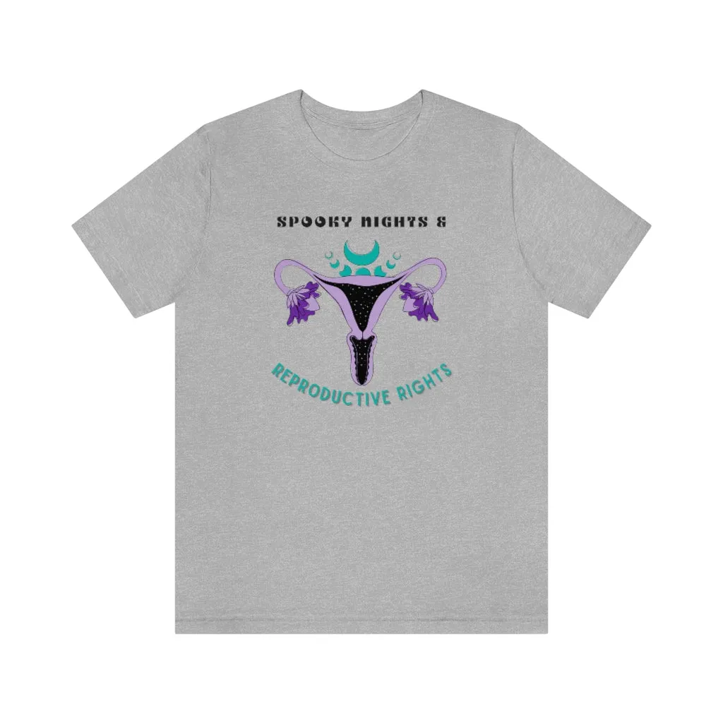 "Spooky Nights & Reproductive Rights" Purple Uterus And Teal Moon Phases Tee - Unisex Shirt