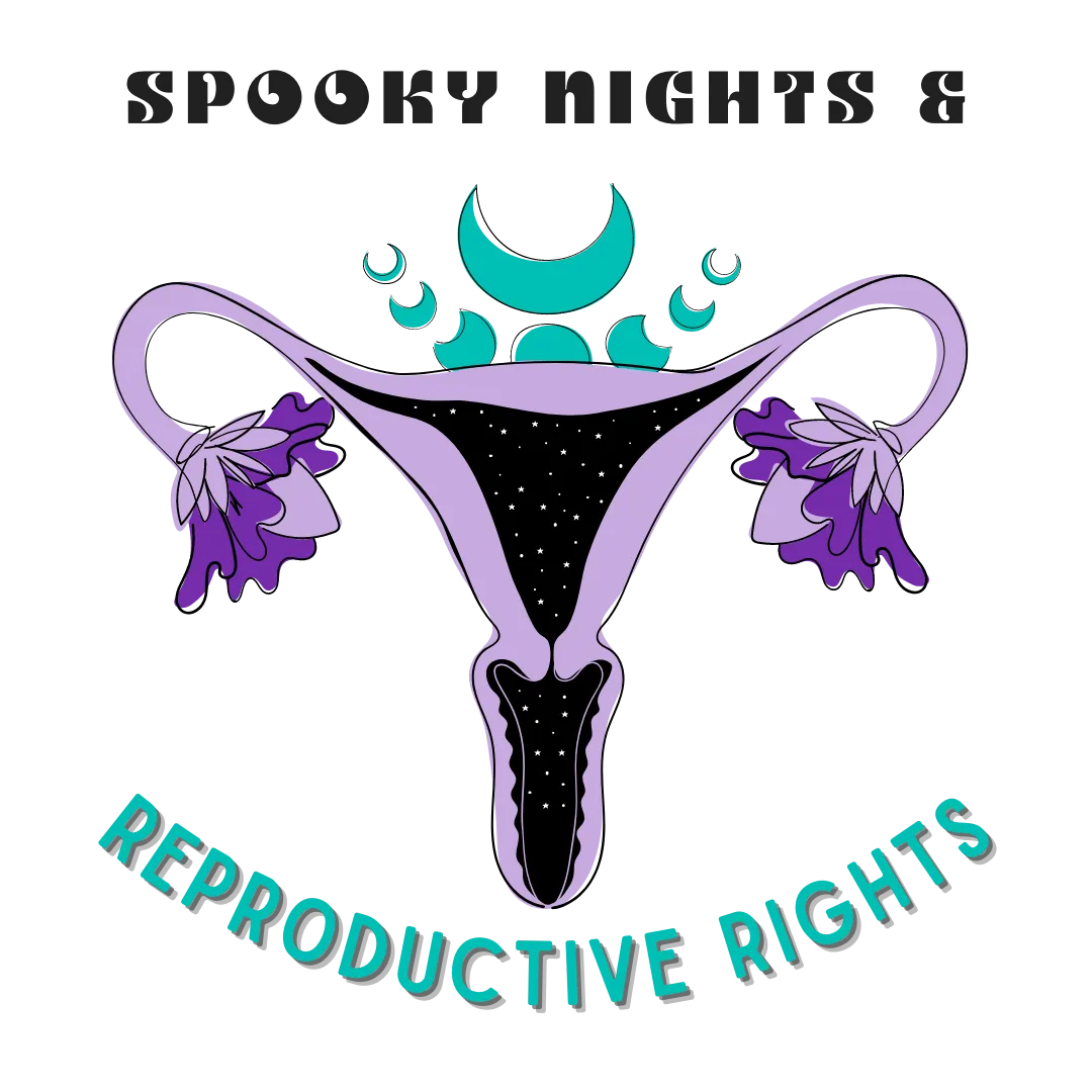 "Spooky Nights & Reproductive Rights" Purple Uterus And Teal Moon Phases Tee - Unisex Shirt