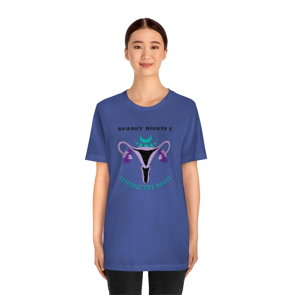 "Spooky Nights & Reproductive Rights" Purple Uterus And Teal Moon Phases Tee - Unisex Shirt