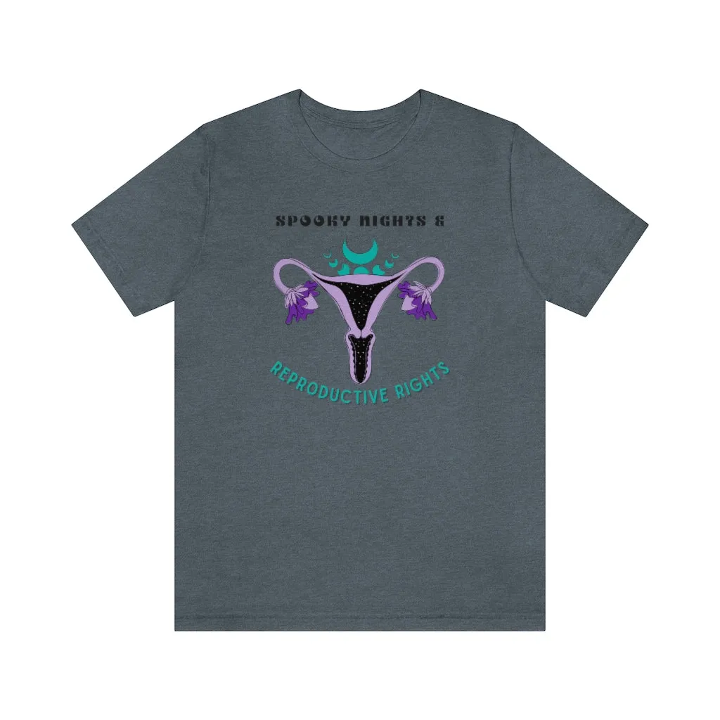 "Spooky Nights & Reproductive Rights" Purple Uterus And Teal Moon Phases Tee - Unisex Shirt