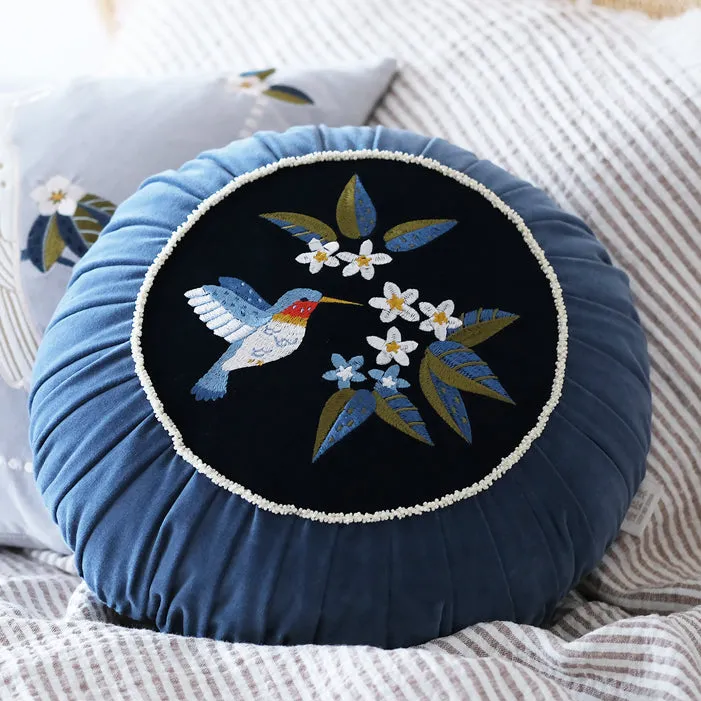 Retro Embroidered Hummingbird Decorative Cushion