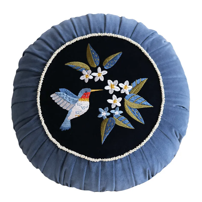 Retro Embroidered Hummingbird Decorative Cushion