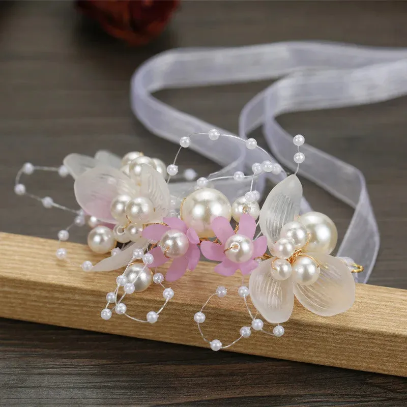 Spring Bohemian Girls Bridal Pearl Hair Headdress Flower Wreath Bride Garland Head Hoop Headbands Hair Jewelry Children Gifts