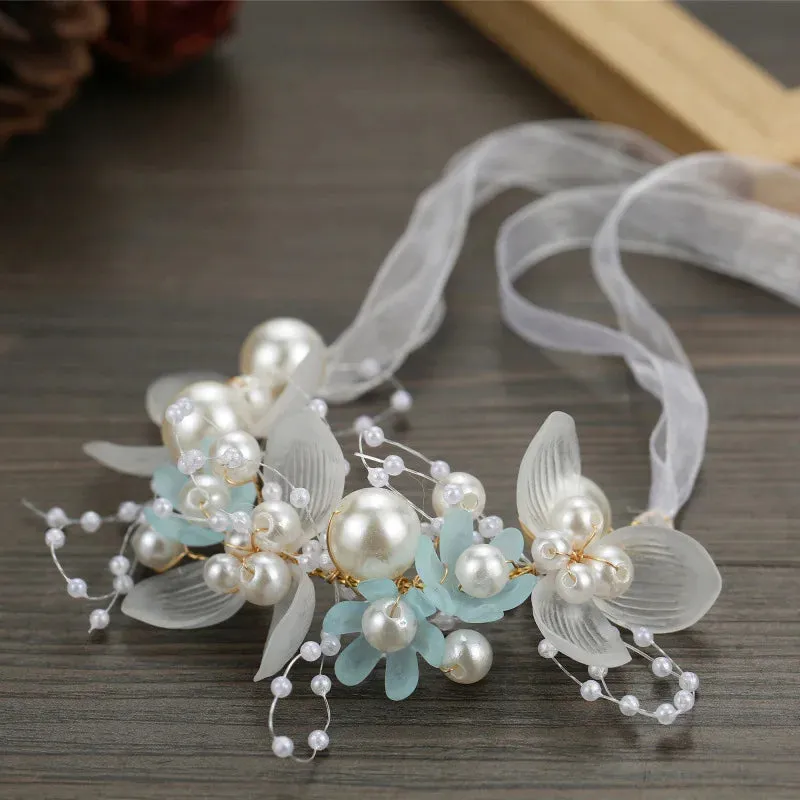 Spring Bohemian Girls Bridal Pearl Hair Headdress Flower Wreath Bride Garland Head Hoop Headbands Hair Jewelry Children Gifts