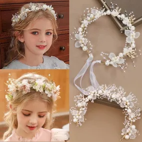 Spring Bohemian Girls Bridal Pearl Hair Headdress Flower Wreath Bride Garland Head Hoop Headbands Hair Jewelry Children Gifts