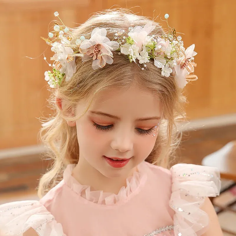 Spring Bohemian Girls Bridal Pearl Hair Headdress Flower Wreath Bride Garland Head Hoop Headbands Hair Jewelry Children Gifts