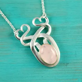 Sterling Silver Rose Quartz Twisted Fork Pendant with 18" Chain