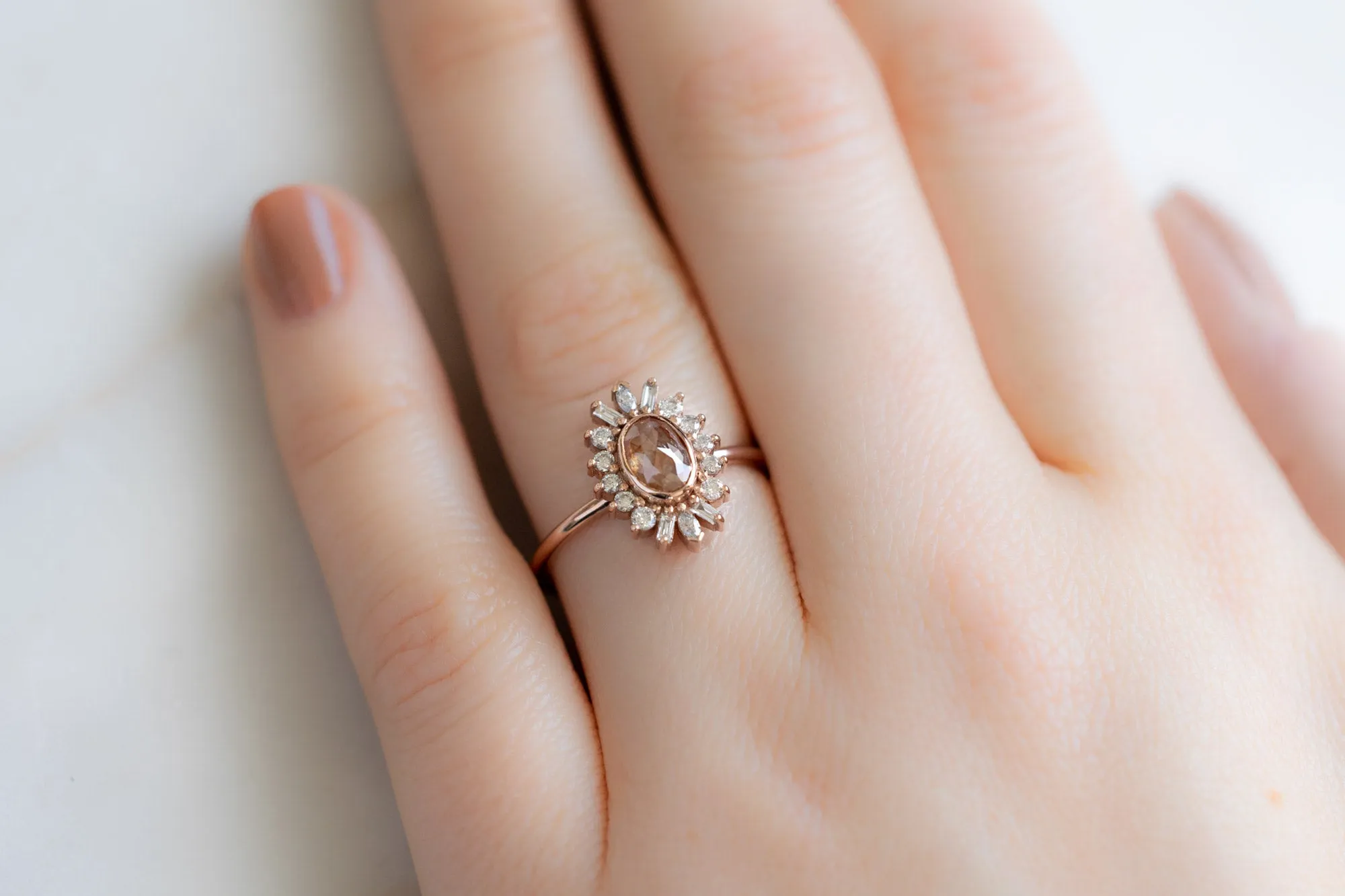 The Camellia Ring with a .42ct Cushion-Cut Red Diamond