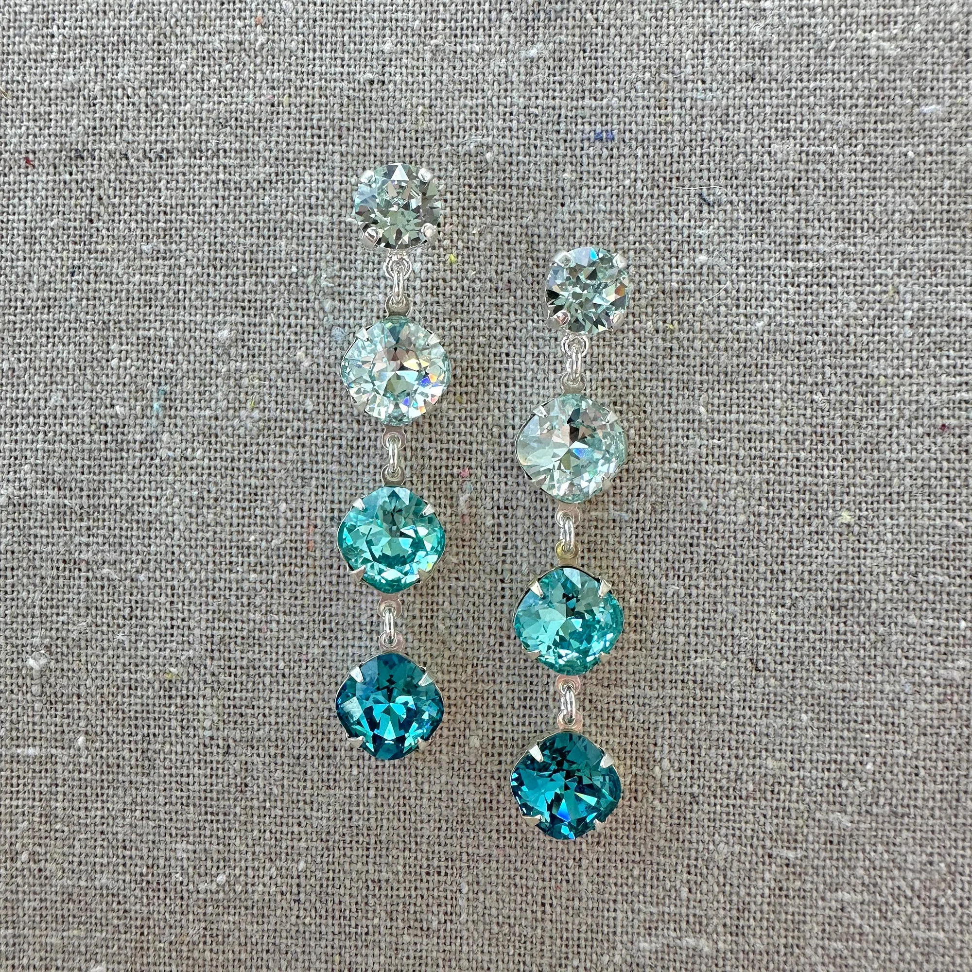 Triple Cushion Long Post Earrings • Turquoise Ombre