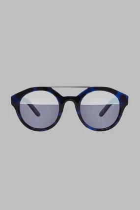 Undercover 1: Aviator-Style Navy Tortoise Shell Acetate Split Mirrored Sunglasses