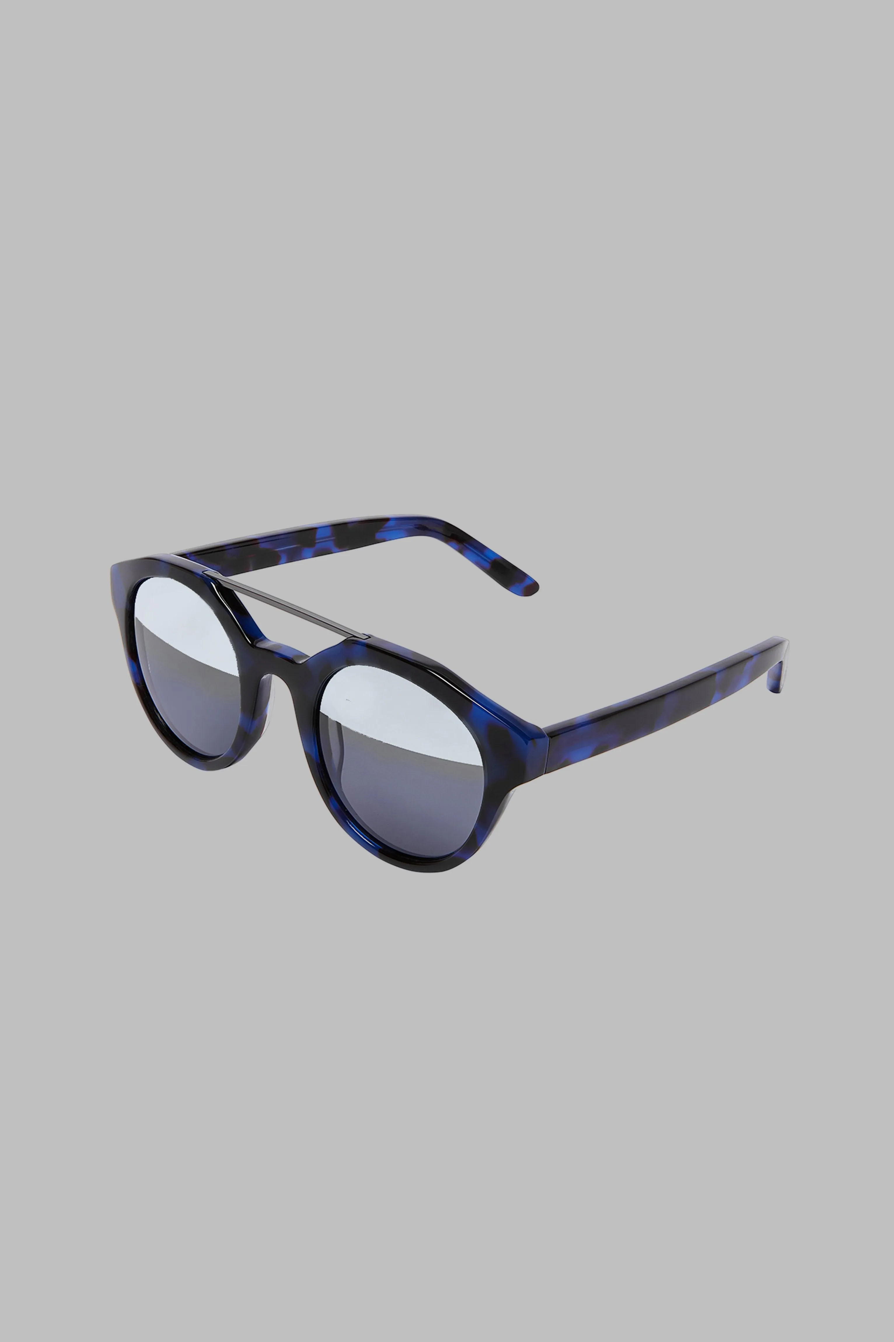 Undercover 1: Aviator-Style Navy Tortoise Shell Acetate Split Mirrored Sunglasses