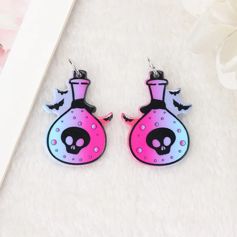 Wholesale 10pcs Acrylic Halloween Skull RIP Witch Doll DIY Earrings Keychain Accessories