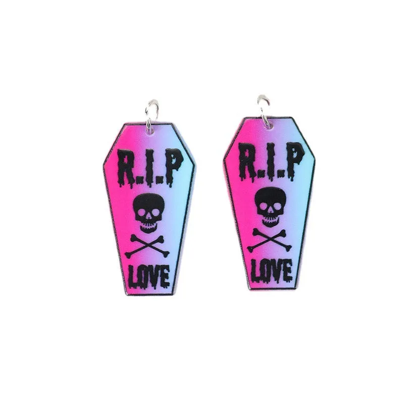 Wholesale 10pcs Acrylic Halloween Skull RIP Witch Doll DIY Earrings Keychain Accessories