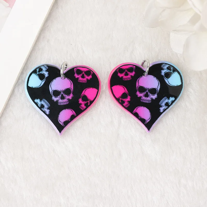 Wholesale 10pcs Acrylic Halloween Skull RIP Witch Doll DIY Earrings Keychain Accessories