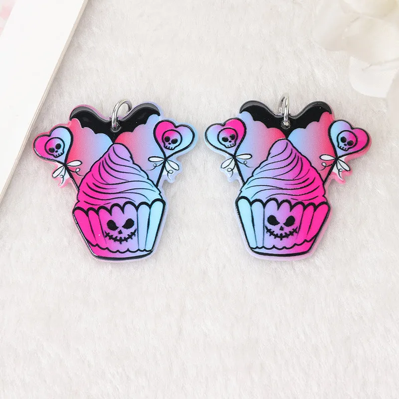 Wholesale 10pcs Acrylic Halloween Skull RIP Witch Doll DIY Earrings Keychain Accessories