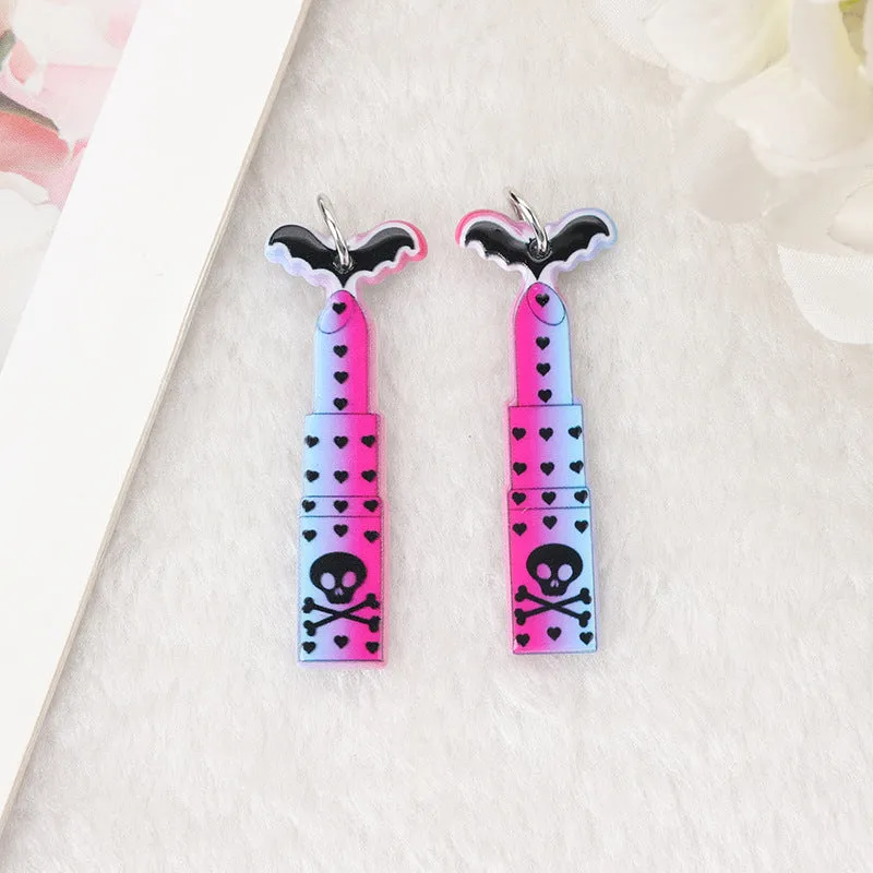 Wholesale 10pcs Acrylic Halloween Skull RIP Witch Doll DIY Earrings Keychain Accessories