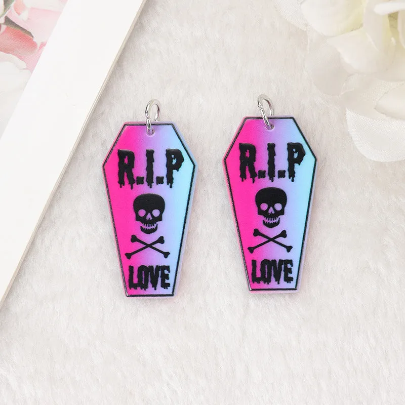 Wholesale 10pcs Acrylic Halloween Skull RIP Witch Doll DIY Earrings Keychain Accessories