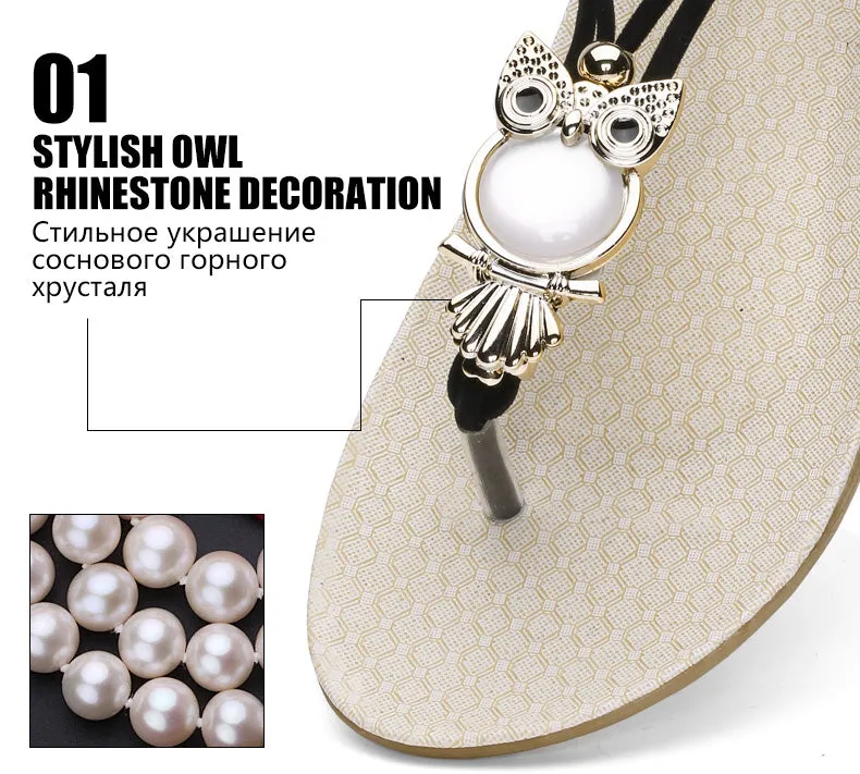 Women Sandals Summer Women Flat Sandals Bohemian Owl Sandals Flip Flops Women Shoes Slip on Beach Sandals Women